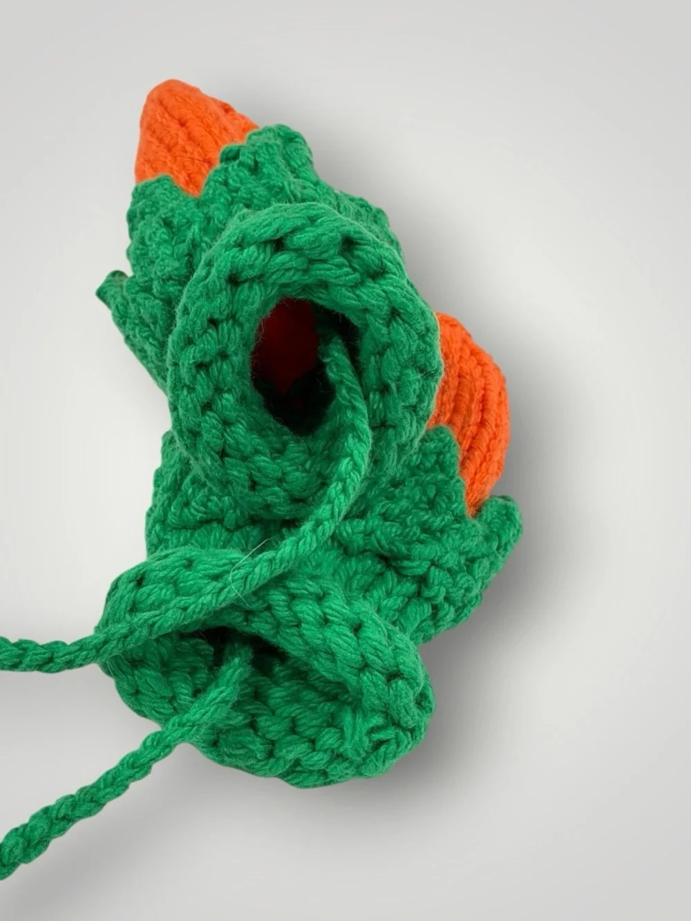 Hand-Knit Orange & Green Kids Mittens with Attached String 0-12 Months